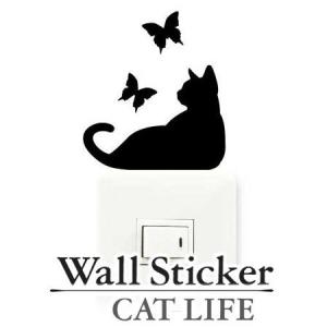 ウォールステッカー　壁紙シール　猫　蝶　CAT LIFE （ インテリアシール ウォールシール Wall story コンセント ）｜colorfulbox