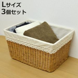 ちどり産業 収納バスケット 天然素材 レース Mサイズ 3個セット （ 幅