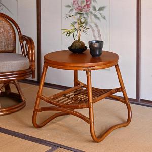 今枝商店 ラタンテーブル 円形 ガラス天板 棚付 籐家具 直径60cm