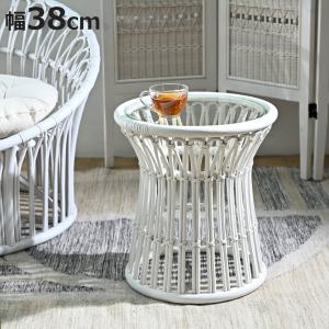 今枝商店 ラタンテーブル 円型 ガラス天板 直径45cm （ サイドテーブル