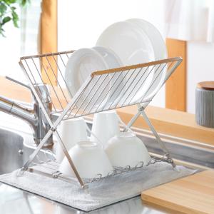 水切り スタンド ＆kit たためる 水切りラック （ 水切りスタンド 2段 ステンレス シンク上 一時置き 水切りトレー 折りたたみ ）