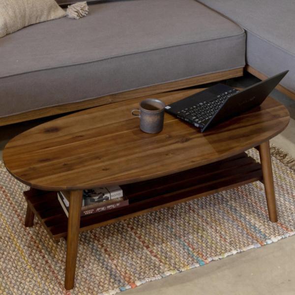 リビングテーブル 幅100cm オーバル形 折りたたみ 収納棚付 コティ2 （ テーブル 机 リビン...