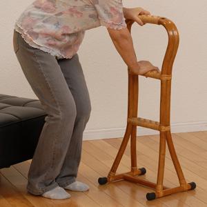 てすり 立ち上がり 補助 立ち上がりステッキ ラタン製 高さ80cm