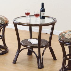 今枝商店 籐 円型テーブル ガラス天板 棚付 直径45cm （ カフェ