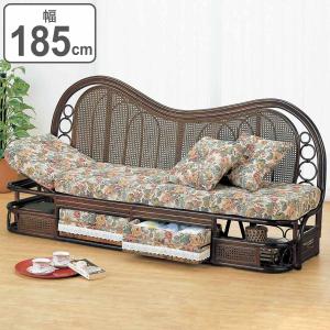 今枝商店 籐 カウチソファ リクライニング 引出し付 幅185cm （ 家具
