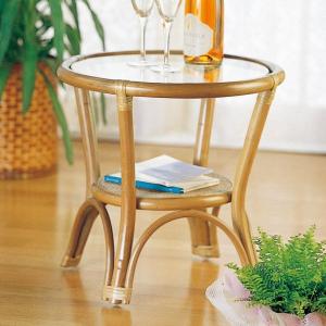 カフェテーブル 直径80cm ラタン調 ガラス マーレ （ テーブル