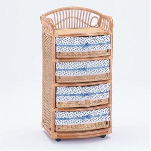 ランドリーチェスト 4段 ラタン製 キャスター付 幅60cm : リビングート