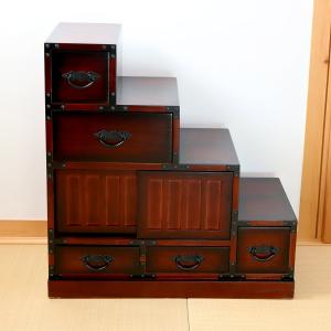 ミヤグチ企販 チェスト 民芸調 階段風 右下がり 古美調引手 引き戸付