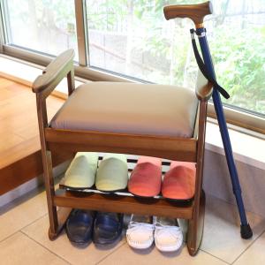 玄関ベンチ 座面高6段階調節 ステッキホルダー付 ちょっと腰掛け （ 玄関 ベンチ 補助椅子 チェア 腰掛け サポートチェア コンパクト 高さ調節 杖ホルダー ）