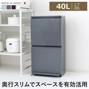 ゴミ箱 40L 2段 薄型 ペダル式 ワイド 分別 公認ショップ限定 （ 40リットル ごみ箱 キッチン ふた付き スリム ペダル 袋が見えない ）