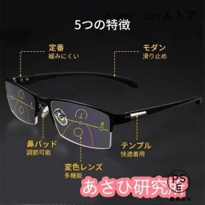 老眼鏡 遠近両用 変色 メガネ ブルーライトカ...の詳細画像1