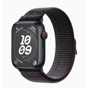 「新品・Cellularモデル」Apple Watch Series 9 (GPS + Cellularモデル) - 45mmミッドナイトアルミニウムケース + ブラック/ブルーNikeスポーツループ