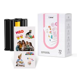 Liene Pixcut S1 専用 ステッカー用紙 72枚 インクカートリッジ 2個 セット 4×7インチ 昇華型 フォトシール 印刷 強化粘着
