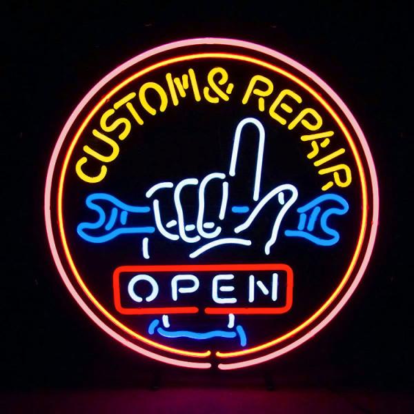 ネオンサイン CUSTOM&amp;REPAIRE OPEN カスタムアンドリペア オープン ネオン管 照明...