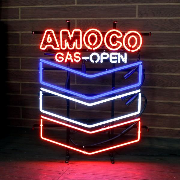 ネオンサイン 「AMOCO GAS-OPEN」 （アモコ GASオープン ） ネオン管 照明 ガレー...