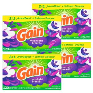 Gain ゲイン シート柔軟剤 ムーンライトブリーズ 120枚 4個セット P&G 乾燥機用 柔軟シート アメリカ製｜colour