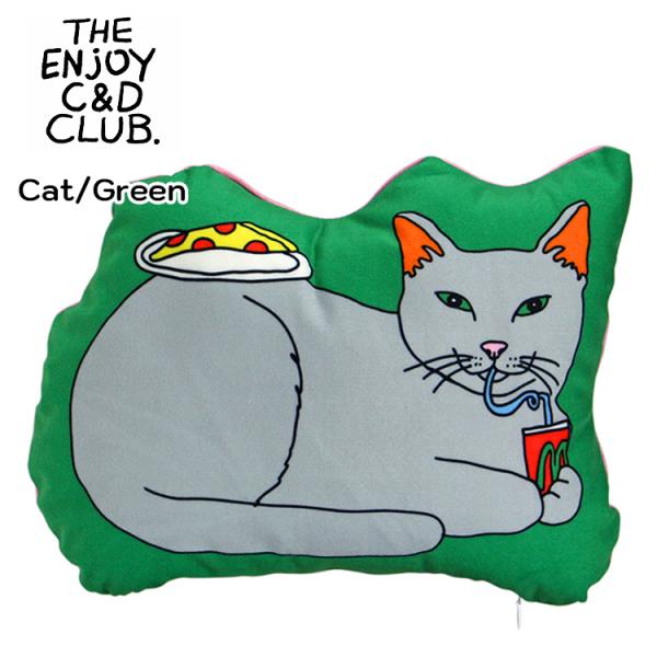 ダイカットクッション エンジョイ C&amp;D クラブ クッション キャット グリーン 幅32×高さ25c...