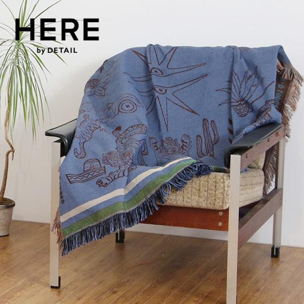 大判 ブランケット スローケット タイガー アンド モア ブルー 幅120×高さ146cm フリンジ...