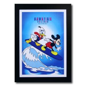 ハワイアンポスター サーフィンシリーズ N-83 「ミッキーマウスとドナルドダック （BL ）」 サイズ：31×21.5cm アメ