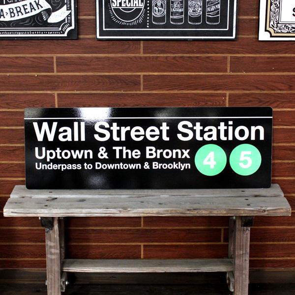 ニューヨーク地下鉄の案内標識 Lサイズ「Wall Street」 SW-5-L 縦30.5×横91....