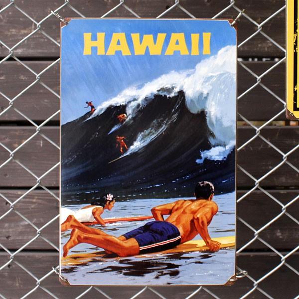 スティールサイン「HAWAII WAVE」 PTS-219 ハワイアン メタルサイン 看板 アメリカ...