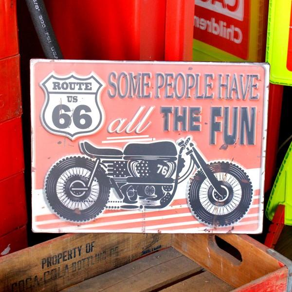 アンティークエンボスプレート「Route 66 Motorbike」 （RECTサイン ） ブリキ製...