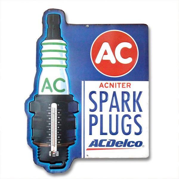 サーモメーター付き ダイカットメタルサイン 「AC DELCO SPARK PLUG」 （ACデルコ...
