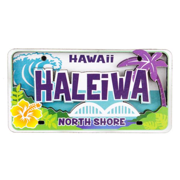 2Dマグネット ライセンスプレート HALEIWA ハレイワ 高さ4×幅8.1cm 木製 磁石 冷蔵...