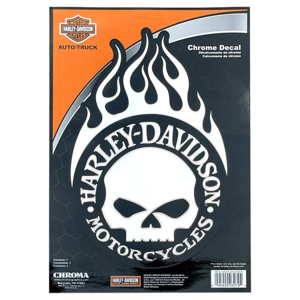 ステッカー ハーレーダビッドソン ラージ エンボス クロームデカール Flamed Skull CG...