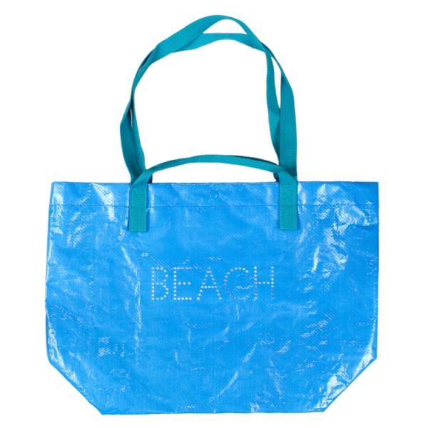 レジャーバッグ BEACH ブルー 大きめ 買い物バッグ エコバッグ ビニール トート ショルダー ...