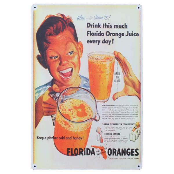 レトロブリキ看板 広告デザイン FLORIDA ORANGE ジュース柄 縦45cm×横30cm ス...
