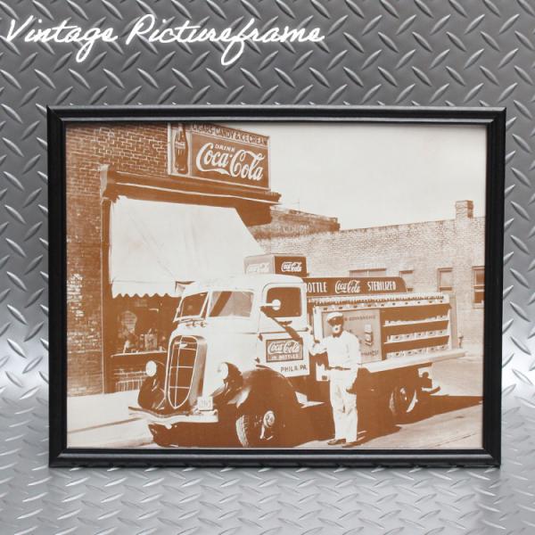 ヴィンテージピクチャーフレーム コカ・コーラトラック ブラックフレーム U39K3 木製フレーム ガ...