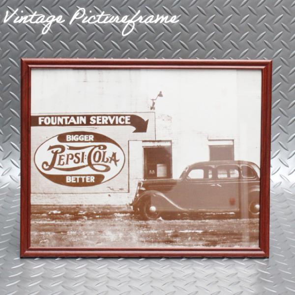 ヴィンテージピクチャーフレーム ペプシトラック ブラウンフレーム 縦30×横37.7cm 木製フレー...