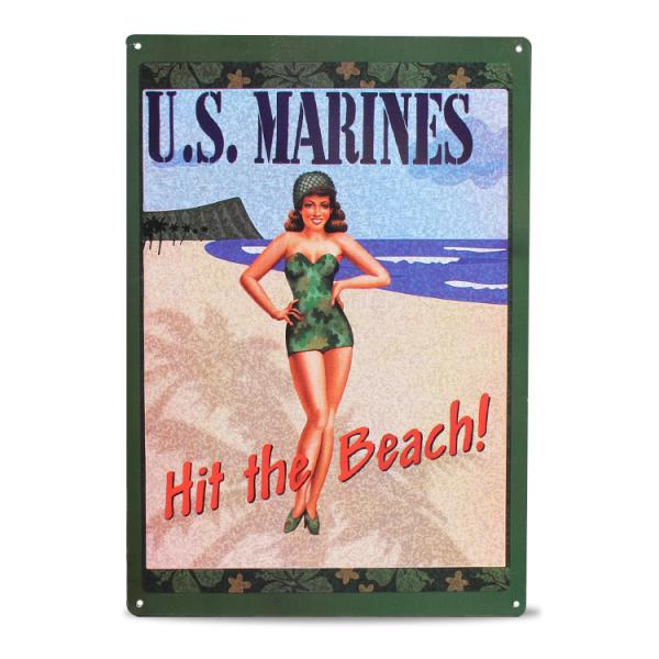 ブリキ 看板 ティンプレート J U.S.MARINES ユーエス マリンズ H43×W29.5cm...