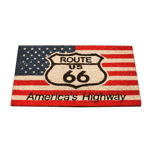 ROUTE 66 スクエア ココマット 星条旗柄 USA フラッグ 40×70cm 玄関マット 天然...
