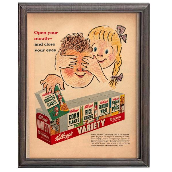 LIFE誌 ヴィンテージ切り抜き 額装アート フレーム付き Kellogg’s バラエティパック広告...