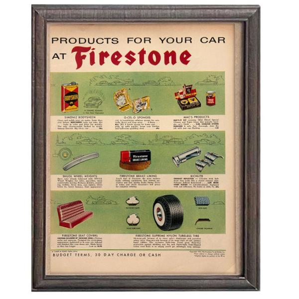 LIFE誌 ヴィンテージ切り抜き 額装アート フレーム付き Firestone カー用品広告 アメリ...