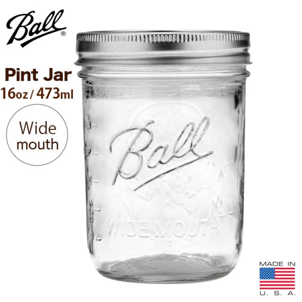 保存容器 ガラス メイソンジャー パイントジャー 16oz 473ml ワイドマウス 広口タイプ ガ...