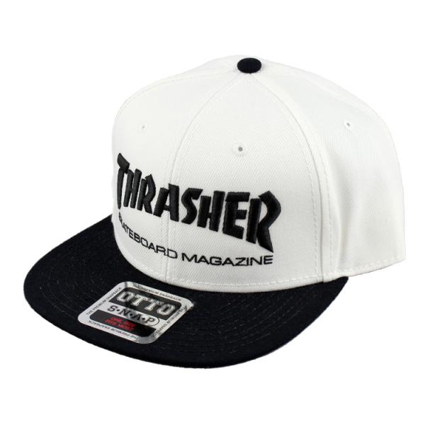 帽子 THRASHER スラッシャー フラットバイザー キャップ ホワイト フリーサイズ コットン製...