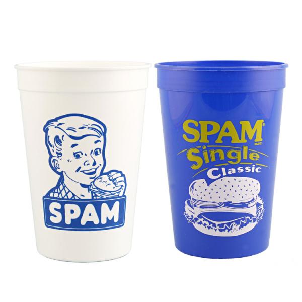 タンブラー SPAM スパム プラカップ 16oz ブルー＆ホワイト 2個セット 高さ120×直径9...