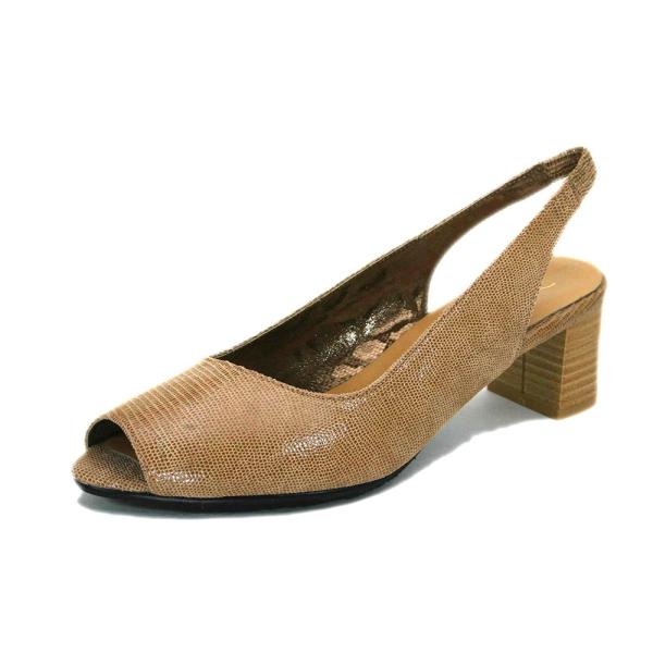 レディース オープントゥサンダル リザード型押 ベージュ 21.5~25cm 選べるヒール高 受注生...