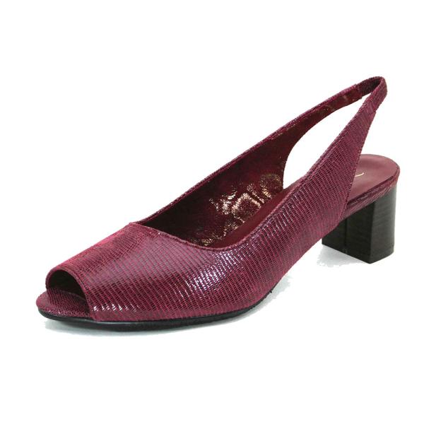 レディース オープントゥサンダル リザード型押 ワイン 21.5~25cm 選べるヒール高 受注生産...