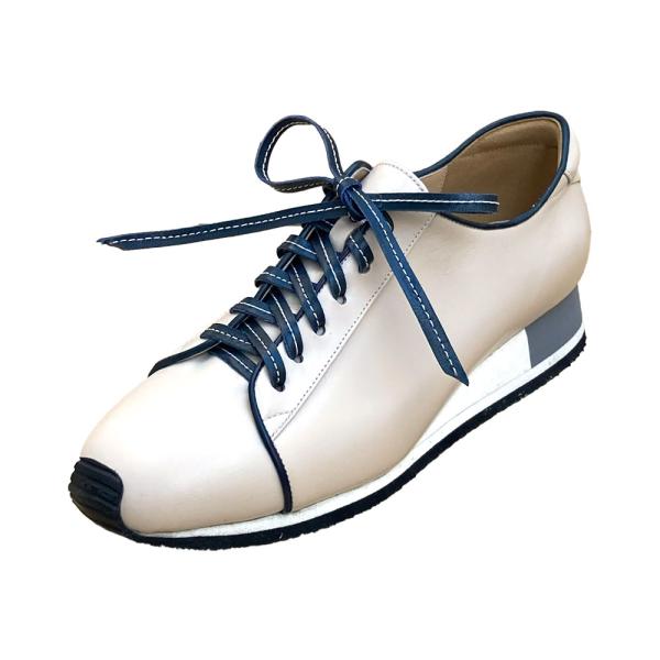婦人 スニーカー カーフ牛革 アイボリー×ネイビー 21.5〜25cm LC4110 受注生産 ハン...