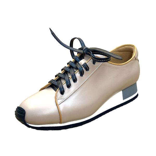 婦人 スニーカー カーフ牛革 ベージュ＆ブラック 21.5〜25cm LC4110 受注生産 ハンド...