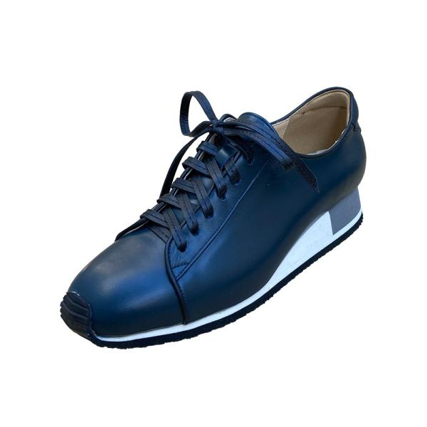 婦人 スニーカー カーフ牛革 ネイビー＆ブラック 21.5〜25cm LC4110 受注生産 ハンド...