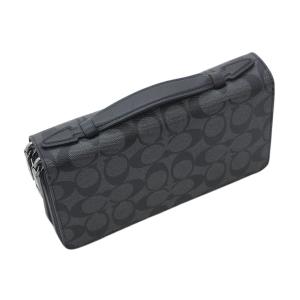 ブラック F93504-CQBK COACH ダブルジップ 長財布 オーガナイザー チャコール/ コーチ メンズ 財布 アウトレット シグネチャー トラベル