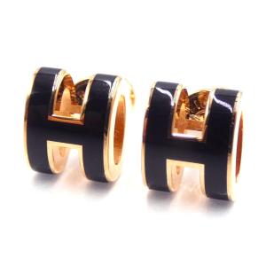 エルメス ピアス HERMES アクセサリー ミニ ポップ アッシュ ノワール ブラック ピンクゴールド金具 H608002FO03 新品｜come