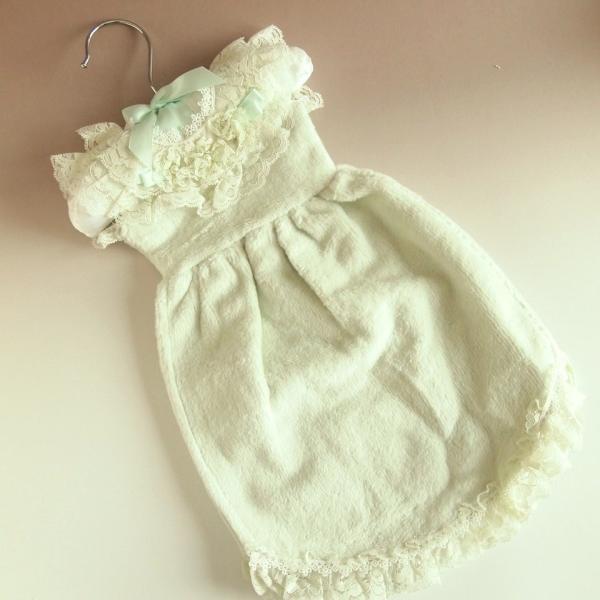 アンティーク調 コットン レース ドレスタオル ルーシー ミント ハンガーつき