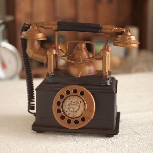 ブリキ　アンティーク調　貯金箱　電話　テレフォン　ヴィンテージ　ミニチュア