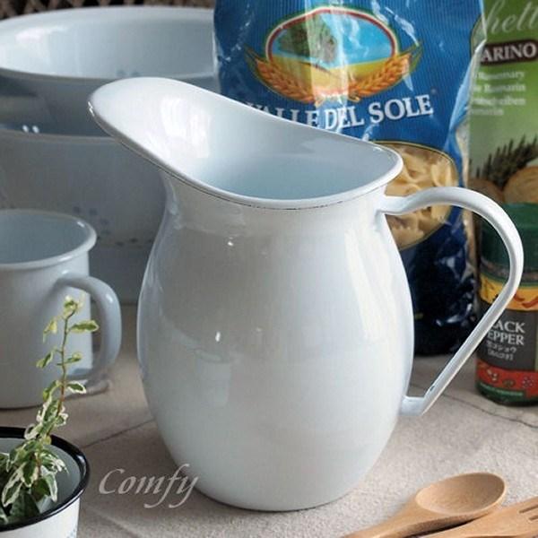 ホーローピッチャー 1400ml 水差し ホワイト 北欧 カントリー 琺瑯 ジャグ